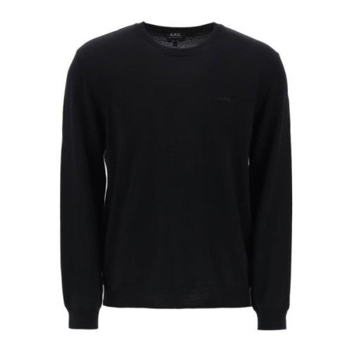 Wollen Crewneck Pullover met Geborduurd Logo A.p.c. , Black , Heren