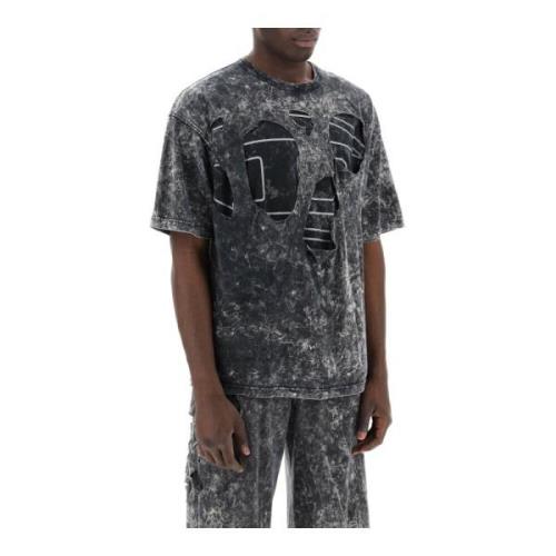 Gemarmerd Katoenen Jersey Vernield T-shirt Diesel , Gray , Heren