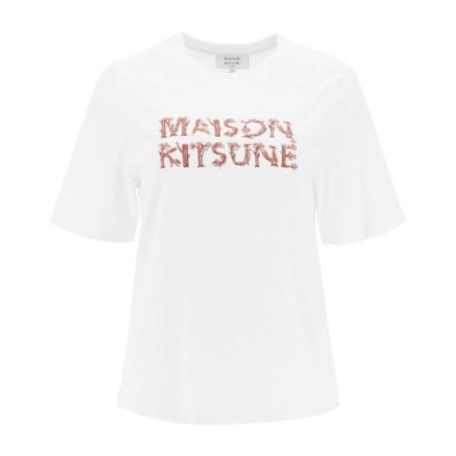 Geborduurd Woodland Alphabet T-shirt Maison Kitsuné , White , Dames