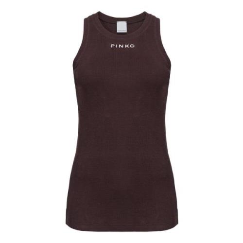 Geribbeld logo hemdje Pinko , Brown , Dames