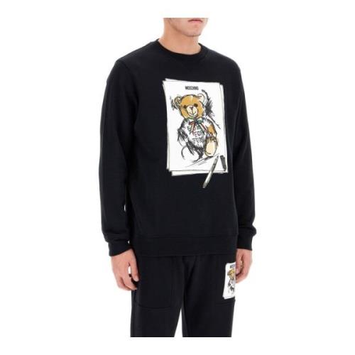 Teddy Bear Sweatshirt met handgetekende print Moschino , Black , Heren