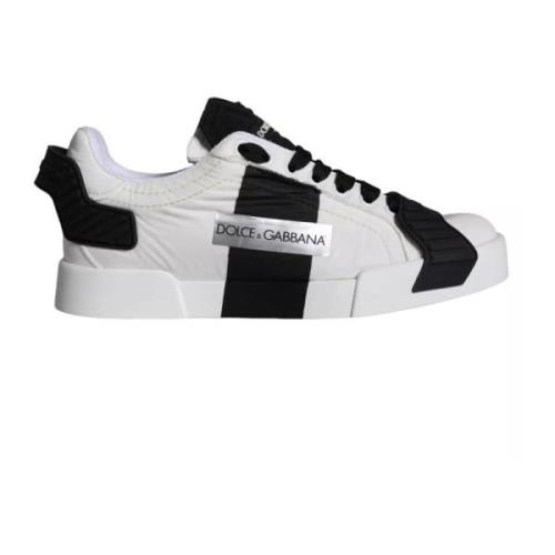 Zwart Wit Leren Lage Sneakers Dolce & Gabbana , Black , Dames