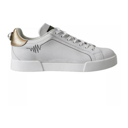 Witte Leren Lage Sneakers Logo Dolce & Gabbana , White , Dames