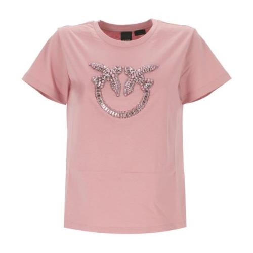 Katoenen T-shirt met korte mouwen en Love Birds-logo Pinko , Pink , Da...