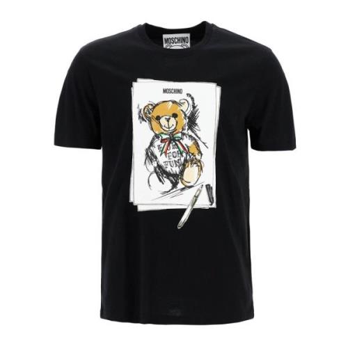 Teddy Bear Print Crew Neck T-shirt Moschino , Black , Heren