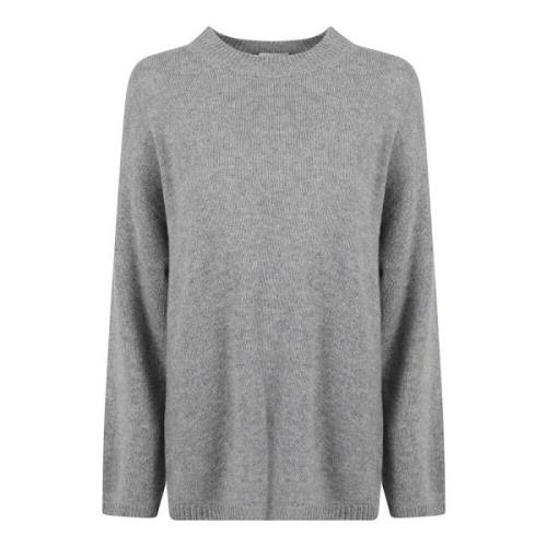 Kasjmier Gebreide Trui Ronde Hals Sweatshirt Allude , Gray , Dames