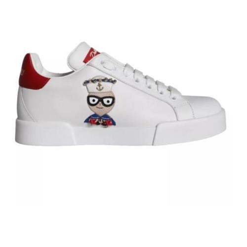 Logo Lage Sneakers in Wit/Rood Dolce & Gabbana , White , Dames