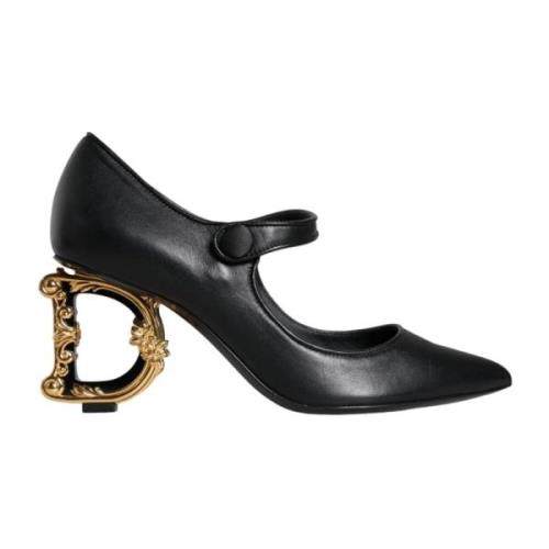 Zwarte Leren Logo Mary Jane Pumps Dolce & Gabbana , Black , Dames