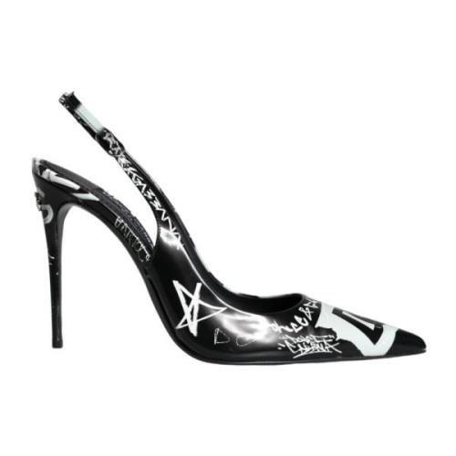 Zwarte Graffiti Leren Slingback Hakken Dolce & Gabbana , Black , Dames