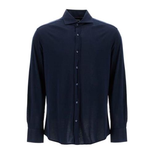 Zijden en Katoenen Jersey Shirt Brunello Cucinelli , Blue , Heren