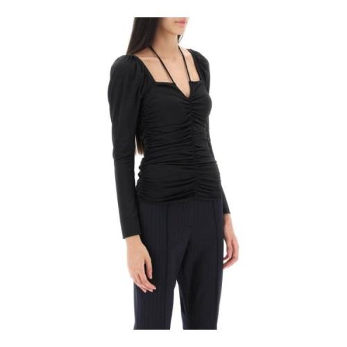 Gerimpelde halternek top met gigot mouwen Ganni , Black , Dames