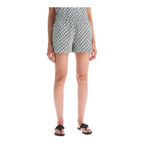 Zebra Print Poplin Shorts Tory Burch , Blue , Dames