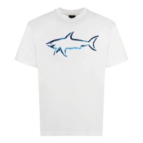 Katoenen Logo T-Shirt Geribbelde Kraag Paul & Shark , White , Heren