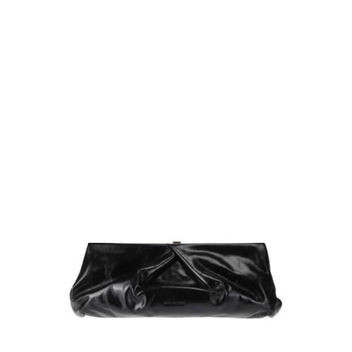 Leren handtas met krullen en sluiting Dries Van Noten , Black , Dames