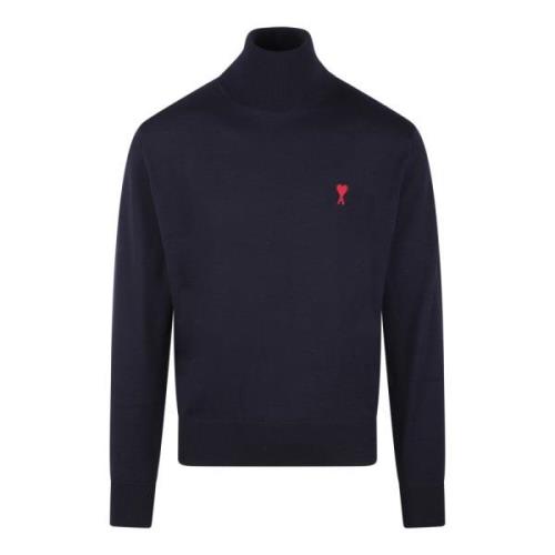 Rode Hart Turtleneck Sweater Ami Paris , Blue , Heren