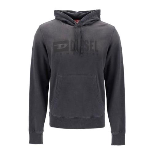 Vervaagde Logo Hoodie met Kangaroo Pocket Diesel , Black , Heren