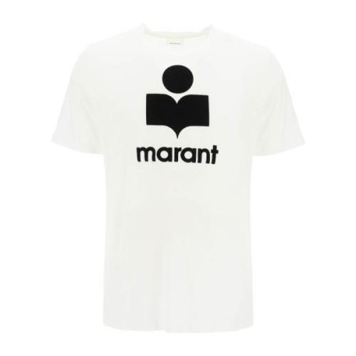 Logo Linnen T-shirt met Ronde Hals Isabel Marant , White , Heren