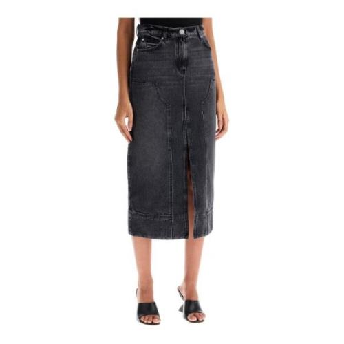 Vintage Wash Denim Midi Rok Pinko , Gray , Dames