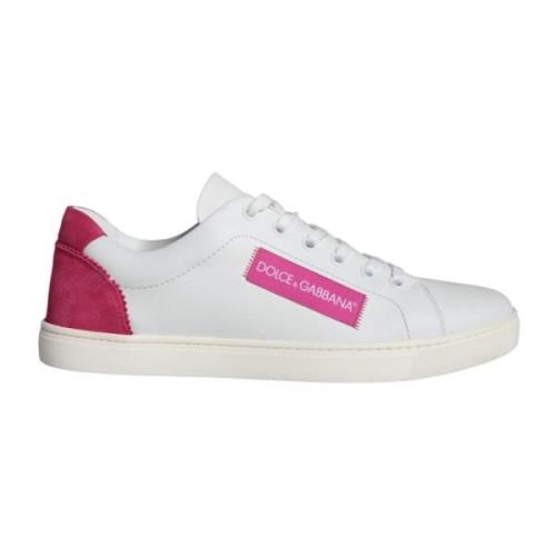 Wit Roze Lage Top Logo Sneakers Dolce & Gabbana , White , Dames