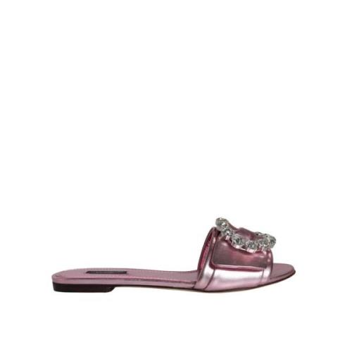 Metallic Roze Kristal Plat Sandalen Dolce & Gabbana , Pink , Dames