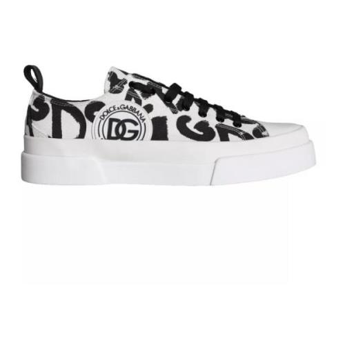 Zwart Wit Canvas Lage Sneakers Dolce & Gabbana , White , Heren