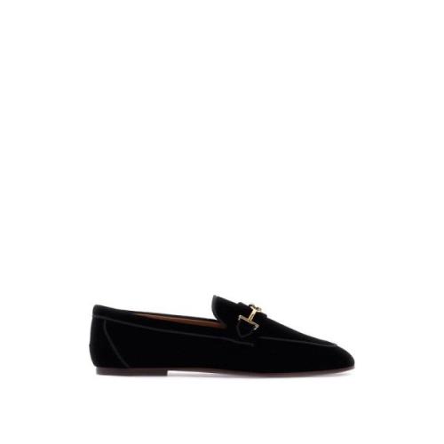 Velvet Loafers met dubbele T-accessoire Tod's , Black , Dames