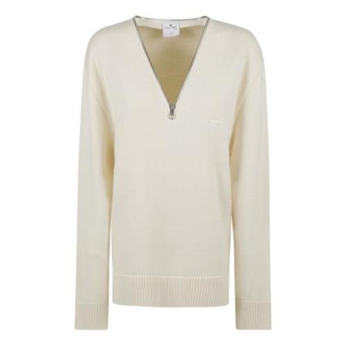 Beige Wol Gebreide Sweatshirt met Rits Courrèges , Beige , Dames