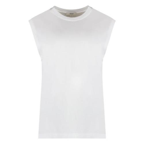 Katoenen T-shirt met Geribbelde Halslijn Agolde , White , Dames