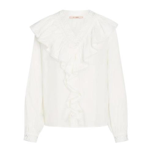 Elegante Karma Blouse met Kant Details RUE de Femme , White , Dames