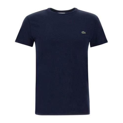 Blauw Pima Katoenen T-shirt met Krokodil Logo Lacoste , Blue , Heren