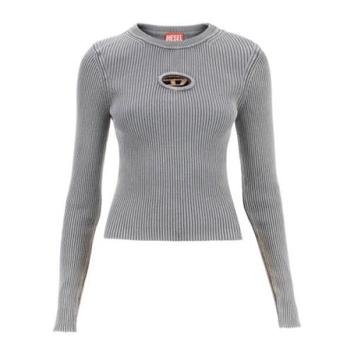 Geribbeld katoenen longsleeve met Oval D Diesel , Gray , Dames