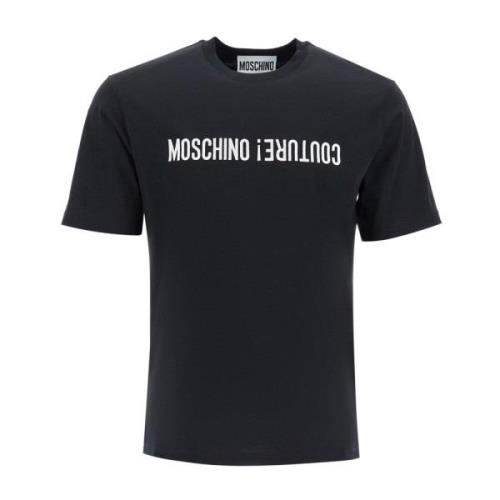 T-shirt met geborduurde tekst Moschino , Black , Heren