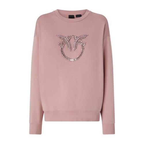 Love Birds Geborduurde Ronde Hals Sweater Pinko , Pink , Dames