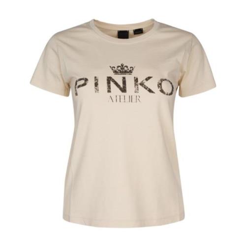 Casual Katoenen T-Shirt voor Mannen Pinko , Beige , Dames