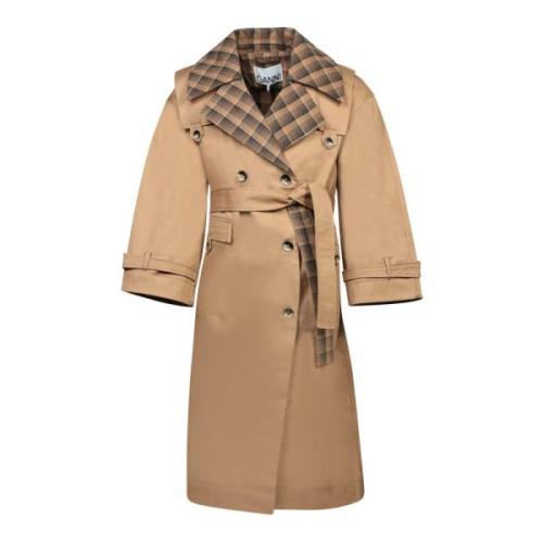 Beige Double-Breasted Trenchcoat Aw24 Ganni , Beige , Dames