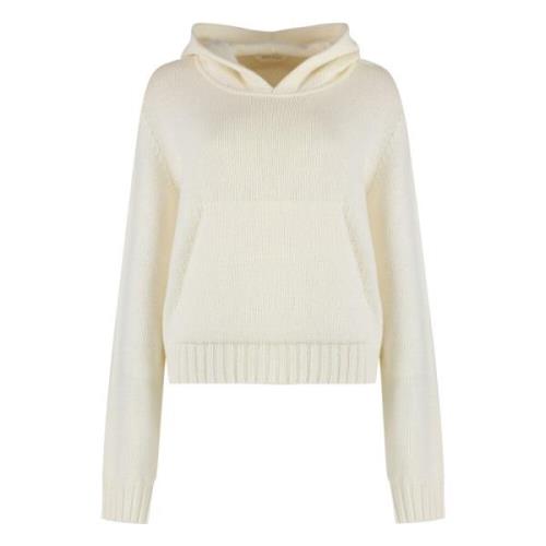 Luxe Gebreide Hoodie met Geribbelde Randen Palm Angels , Beige , Dames