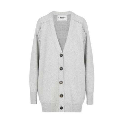 Wollen blend cardigan met logo Iceberg , Gray , Dames