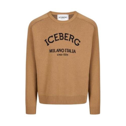 Trui met ronde hals en logo Iceberg , Brown , Heren