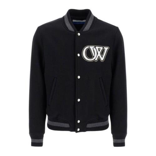 Varsity-geïnspireerde geborduurde letter bomberjack Off White , Black ...