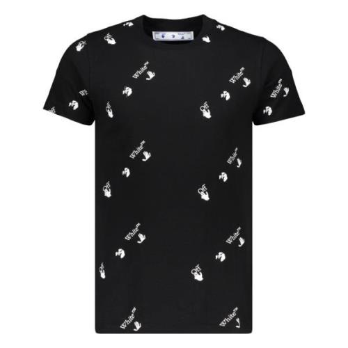 Logo Print Katoenen T-shirt Off White , Black , Heren