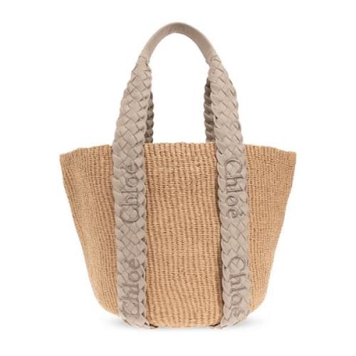 Handgeweven Beige Mandtas met Leren Afwerking Chloé , Beige , Dames