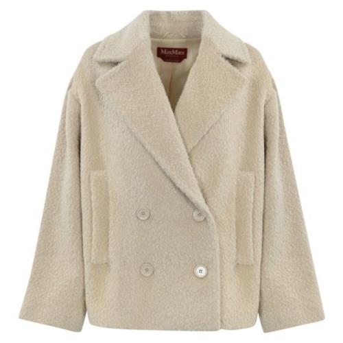 Dubbelbreasted Alpaca en Wollen Jas Max Mara Studio , Beige , Dames