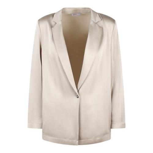 Satijnen Blouse Jas Klassieke Revers Herno , Beige , Dames