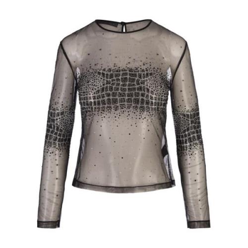 Zwarte Tule Top met Strass Krokodil Ermanno Scervino , Black , Dames