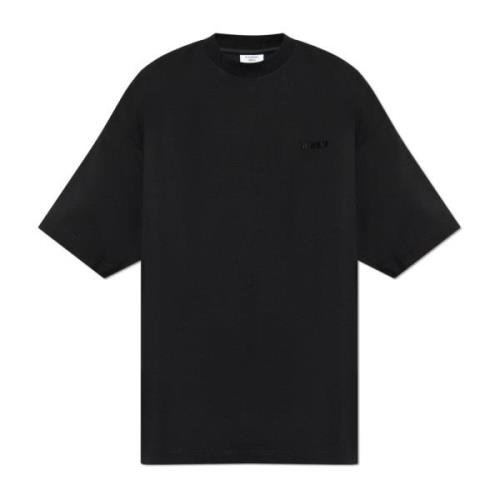 T-shirt met geborduurd logo Vetements , Black , Heren