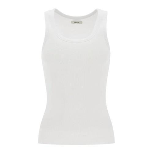 Geribbelde Mouwloze Top met Diepe Halslijn Haikure , White , Dames