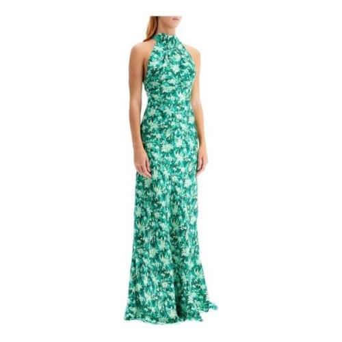 Bloemen zijden maxi jurk met halternek Saloni , Green , Dames