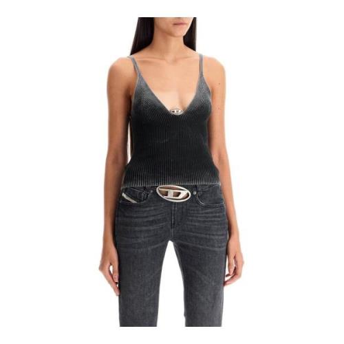 Gebreide katoenen top met metalen logo Diesel , Black , Dames