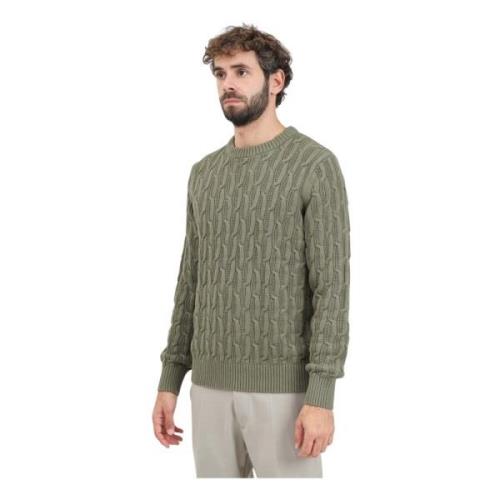 Groene Crew Neck Cable Knit Trui Selected Homme , Green , Heren