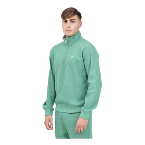 Groene Half-Zip Sweater Essentials Wafel Adidas Originals , Green , He...